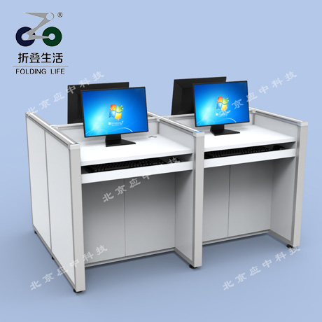 四人位王字型暖白色升降屏風(fēng)電腦桌