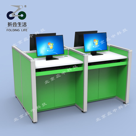 四人位王字形鸚鵡綠升降屏風(fēng)電腦桌