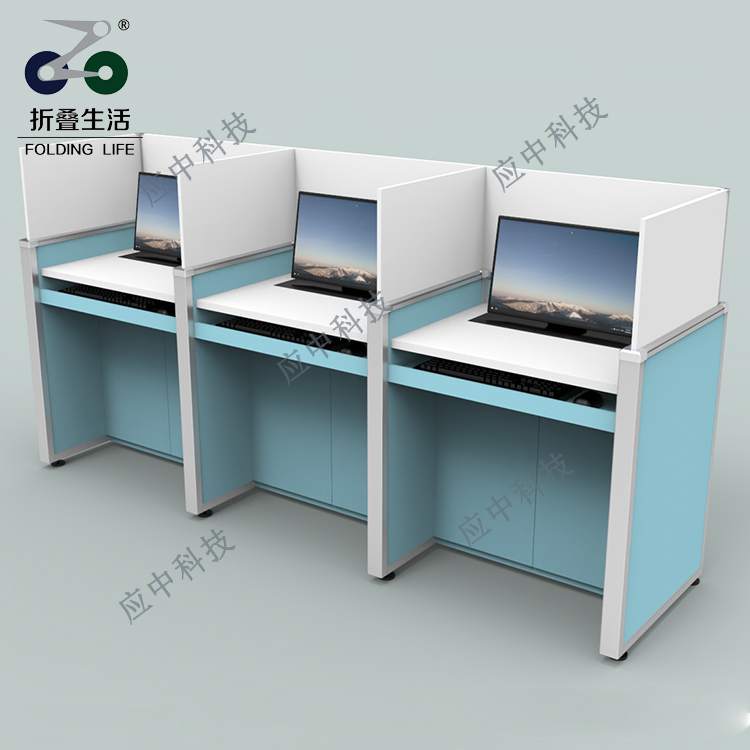 三人位屏風液晶屏升降電腦桌