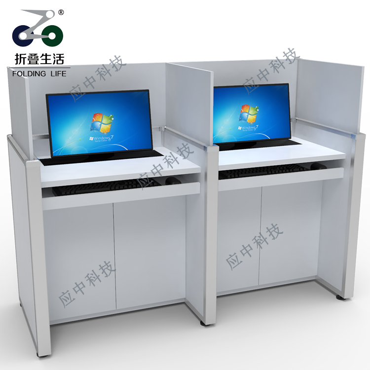 雙人位屏風液晶屏升降電腦桌（灰色）