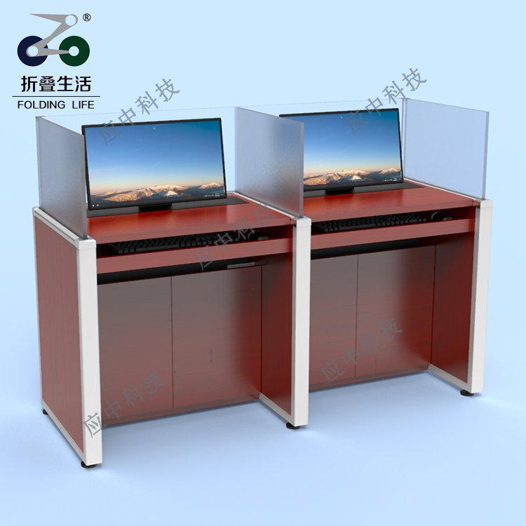 亞克力板屏風液晶屏升降電腦桌（紅檀）