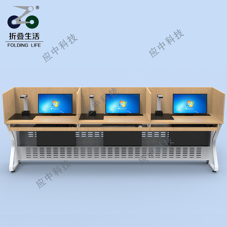 三人位液晶屏升降屏風(fēng)電腦桌（鋼木結(jié)構(gòu)）